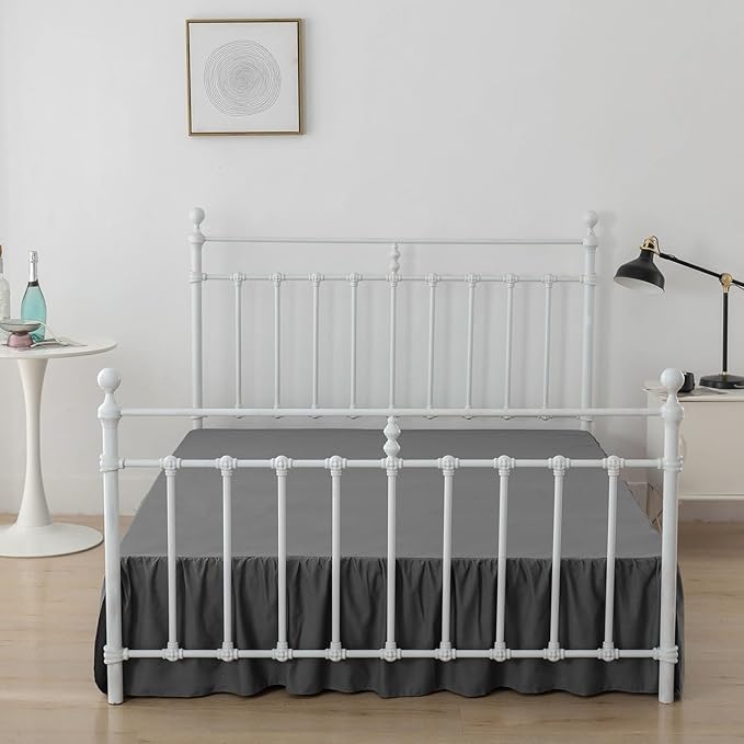 Bed Skirt Twin Size Ruffled Bed Skirt with Split Corners, 16 Inch Drop Dust Ruffle Bed Skirt with Platform, Dark Grey, 16" Twin