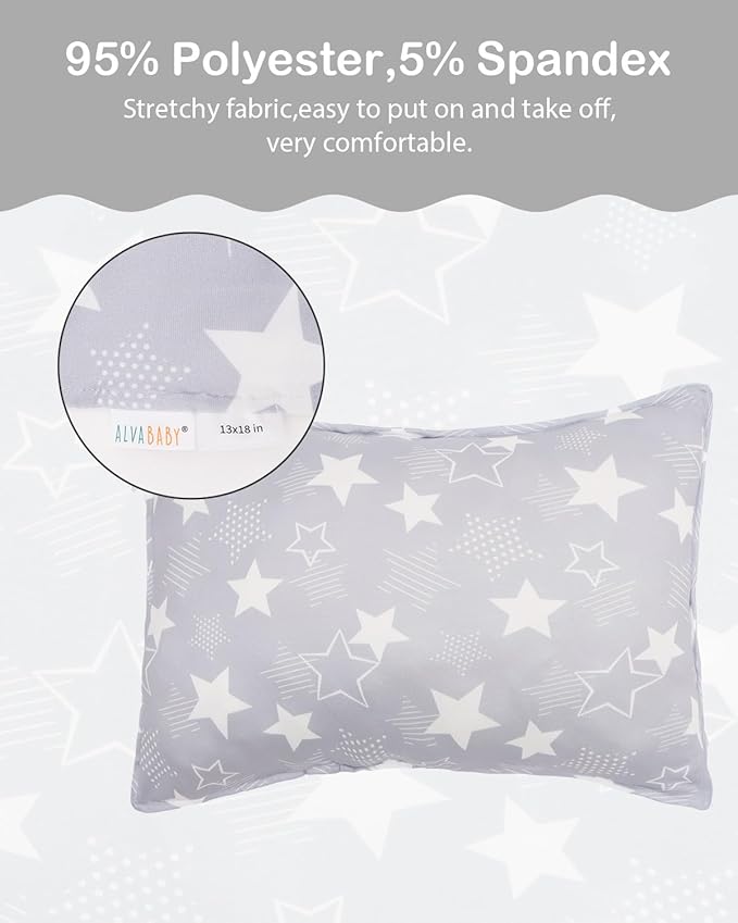 ALVABABY Toddler Pillowcase Stretchy Soft Kids Pillow Cover Fit 13"x 18" or 12"x16" Envelope for Girl Boy Sleepy Travel 2 Pack 2TPE42A
