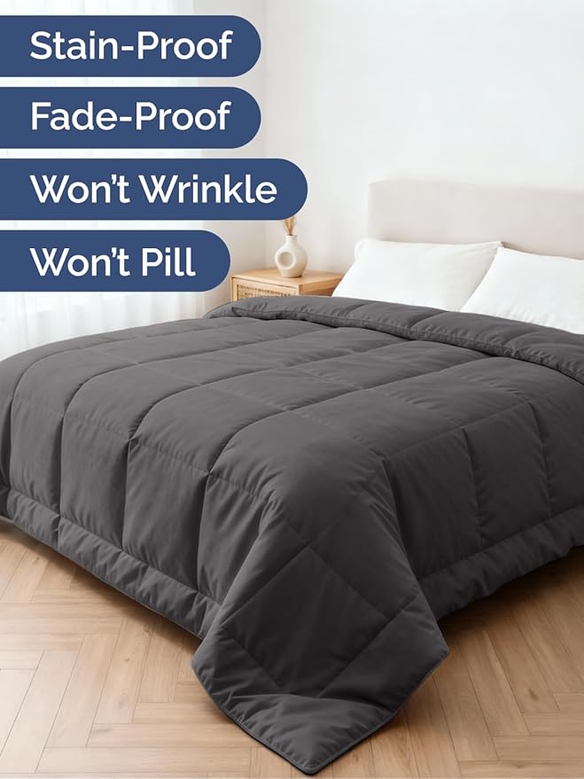 Cal King Size, Dark Gray Alternative Down Comforter - Warm, Lightweight and Breathable Hotel Quality Bedding Set for Men, Women, Kids and Teens - All Season Cooling Microfiber Duvet Insert Comforter