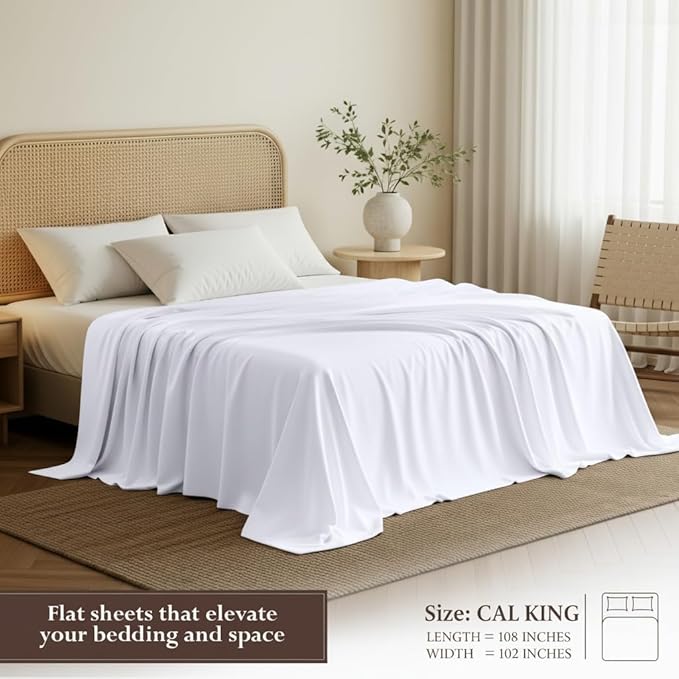 Utopia Bedding Flat Sheets - Pack of 6 - Soft Brushed Microfiber Fabric - Shrinkage & Fade Resistant Top Sheets - Easy Care (California King, White)