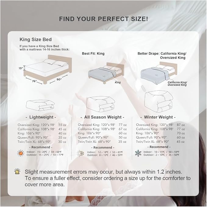 Royoliving Premium Feathers Down Duvet Insert Comforter King Size Heavyweight Thickened Winter White 100% Cotton Cover with Corner Tabs (106x90, 70 oz)