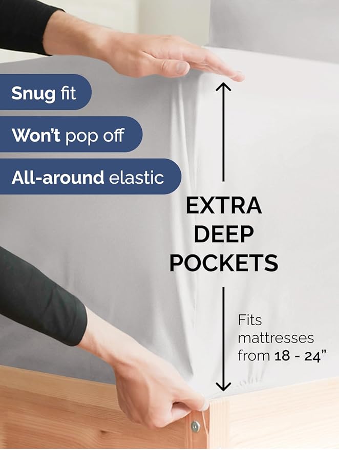 Extra Deep Full Sheet Set - 6 Piece Breathable and Cooling Sheets - Hotel Luxury Bedding for Women, Men, Kids & Teens - Easy Secure Fit - Soft, Wrinkle Free & Comfy - Extra Deep Pockets - French Grey