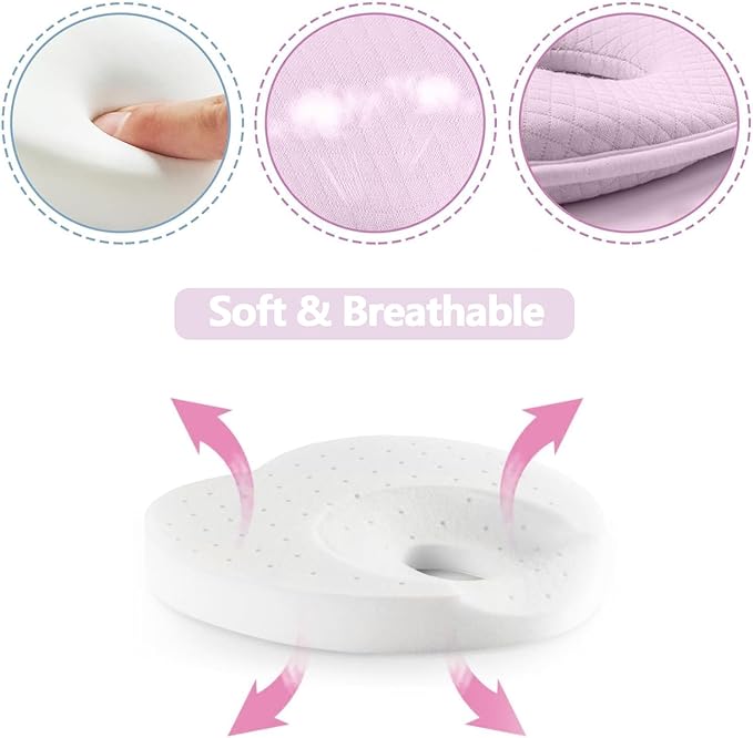 Memory Foam,Travel Pillow with Cotton Bed Pillow for Boy Girls,Small Pillow Neck Support Head Support,Car Seat Pink