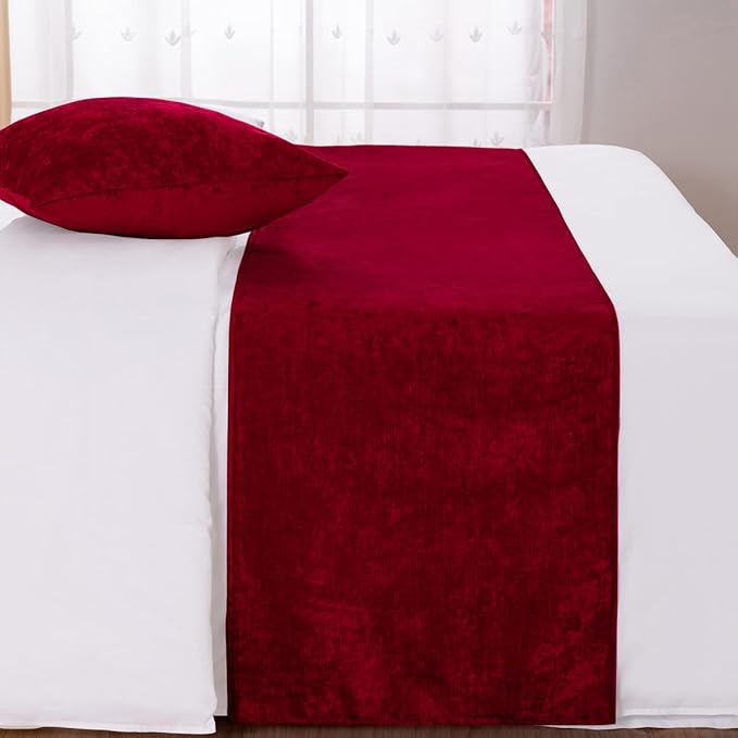 AMBERIS Bed Runner Red, Chenille Soft No Fading Modern Bed Scarf (Pillowcases Sold Separately)