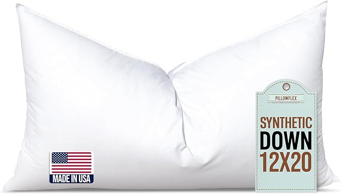 Pillowflex Synthetic Down Pillow Insert - 12x20 Down Alternative Pillow, Ultra Soft, Small Rectangle, Lumbar, Travel, Neck, Sleeping Pillow - 1 Decorative Pillow Form