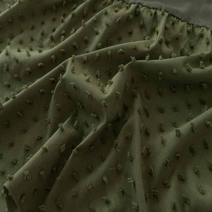 Tufted Dot Bed Skirt Queen Size Ruffled Bed Skirt with Split Corners, 18 Inch Drop Dust Ruffle Bed Skirts with Platform, Olive Green