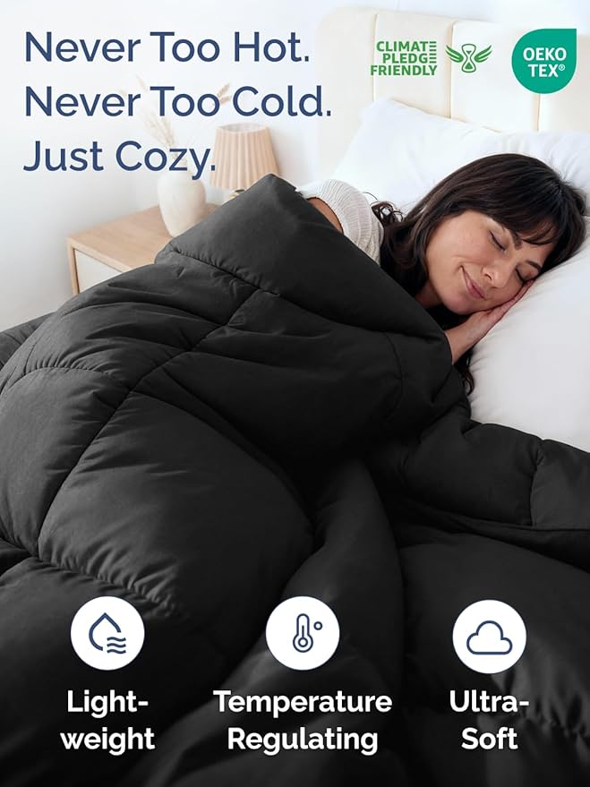 Twin Size, Black & Light Grey Alternative Down Comforter - Warm, Lightweight & Breathable Hotel Quality Bedding Set for Men, Women, Kids & Teens - All Season Cooling Microfiber Duvet Insert Comforter
