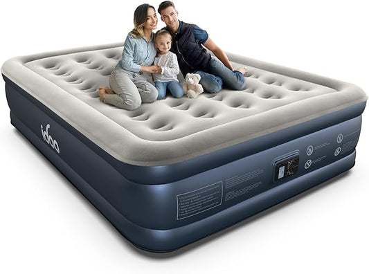 iDOO Queen Air Mattress with Built in Pump, 18 Raised Comfort Inflatable Blow up Mattress, Upgraded Four Chamber Portable Air Bed for Camping, Guests and Home, Colchon Inflable, 650 lbs Max