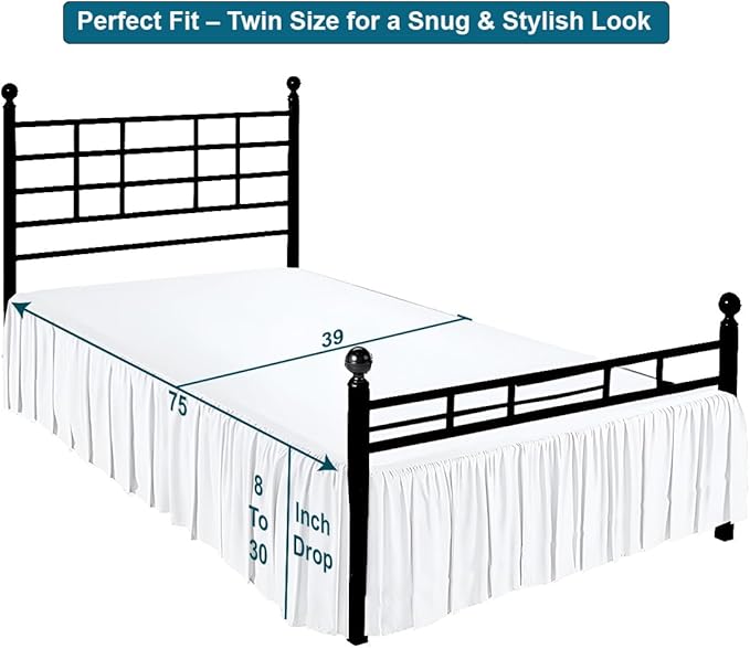 Shreem Linen Ruffled Bed Skirt with Split Corners, Gathered Style, 100% Microfiber, 10-Inch Drop, Dust Ruffle Bedskirt with Platform, Twin, White