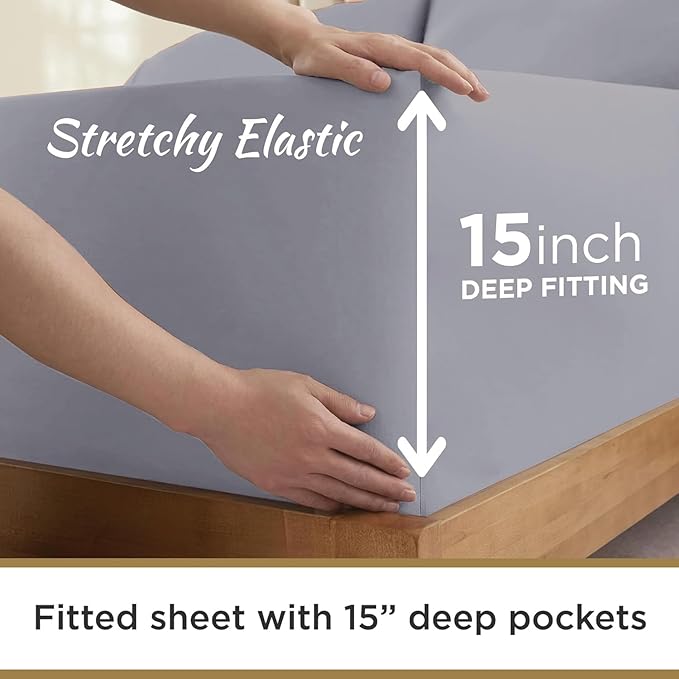 Full XL 100% Microfiber Double Brushed Sheet Set - Extra-Soft, Breathable & Wrinkle-Free - 15" Deep Pockets, 54" x 80" - Ideal for Extra Long Full Beds - 4PC Set (Full XL, Medium Grey)
