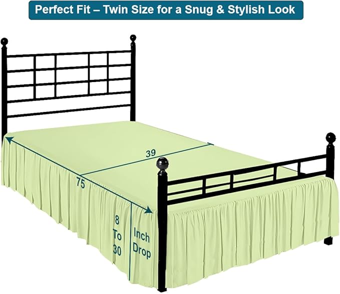 Shreem Linen Ruffled Bed Skirt with Split Corners, Gathered Style, 100% Microfiber, 18-Inch Drop, Dust Ruffle Bedskirt with Platform, Twin, Sage