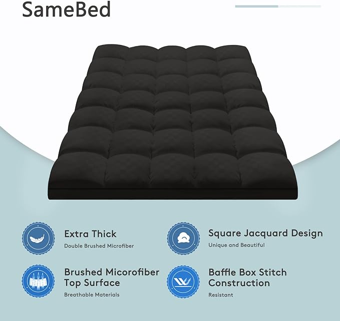 Mattress Topper Twin XL,Extra Thick Mattress Pad Cover for Back Pain,Cooling Mattress Protector with 8-21 Inch Deep Pocket,Overfilled Down Alternative Filling,Black