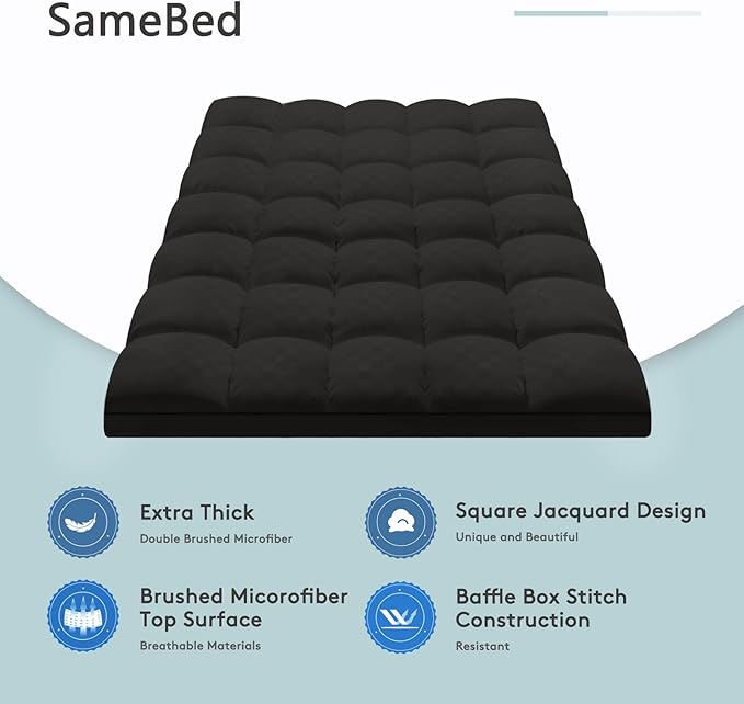 Mattress Topper Queen,Extra Thick Mattress Pad Cover for Back Pain,Cooling Mattress Protector with 8-21 Inch Deep Pocket,Overfilled Down Alternative Filling,Black