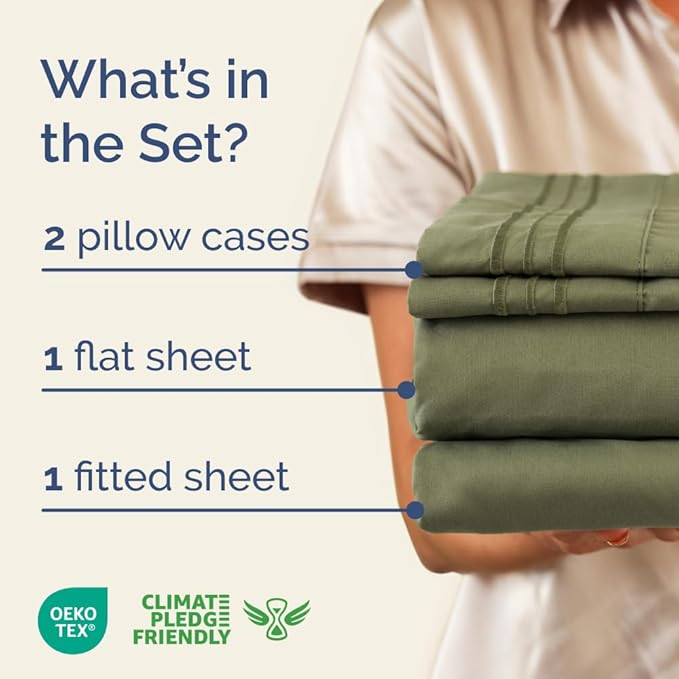 Full XL Size 4 Piece Sheet Set - Comfy Breathable & Cooling Bed Sheets Set - Hotel Luxury Bedding for Women, Men, Kids, Teens, Boys & Girls - Deep Pockets, Soft, Wrinkle Free - Oeko-Tex - Sage Green