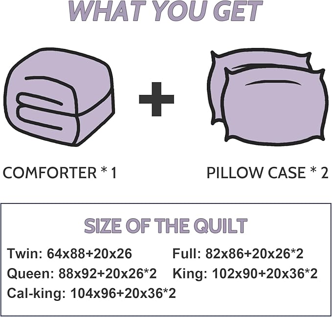 Decroom Lightweight King Comforter Set with 2 Pillow Sham - 3 Pieces Set - Quilted Down Alternative Comforter/Duvet Insert for All Season - Lavender - King Size