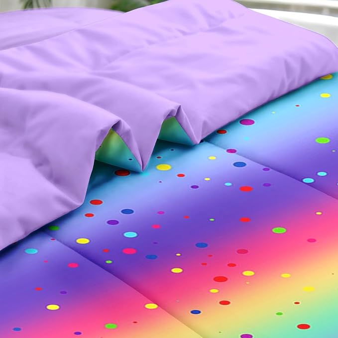 Comforter Set Twin Size, Cute Rainbow Polka Dot 5 Pcs Bedding for Kids and Adults, Colorful Glitter Bed Sheet Sets with Fitted Sheet Pillowcase & Sham for Bedroom Bed Decor