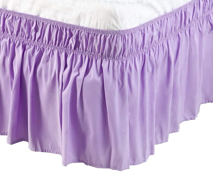 Bed Skirt - Wrap Around Bed Skirts Elastic Dust Ruffles, Easy Fit Wrinkle and Fade Resistant Luxurious Fabric Solid Color, Lavender Twin Size Beds 15 Inch Drop