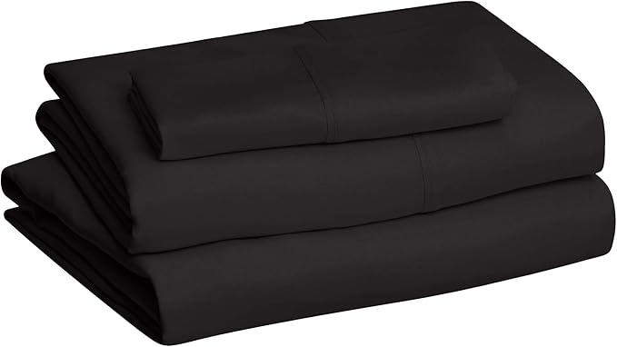 Amazon Basics Lightweight Breathable Super Soft Easy Care Wrinkle Resistant Brushed Microfiber 3 Piece Bed Sheet Set with 14-Inch Deep Pockets, Twin, Black, Solid