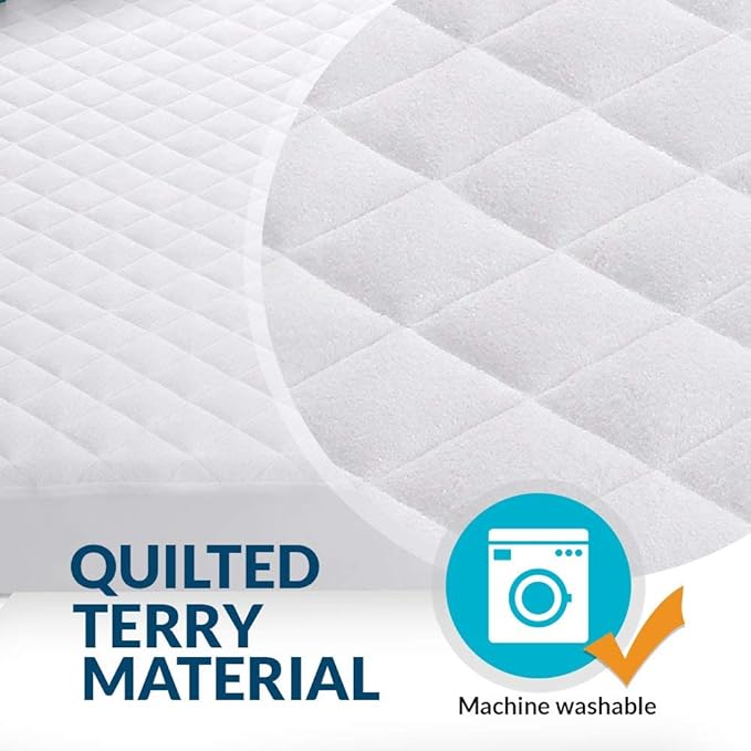 Crib Mattress Protector 100% Waterproof, Noiseless – Viscose Made from Quilted Ultra Soft White Terry Fitted Sheet Style (28"x49")