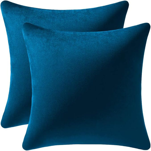 Euro Sham Covers 26x26 Midnight Blue: Pack of 2 Cozy Soft Velvet Square Modern Luxury Decorative Throw Pillow Cases for Sofa Couch Living Room Bed Home Decor