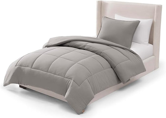 UGG Leonora Comforter Set with 1 Pillow Sham Lightweight Down Alternative Blanket Reversible All Season Washable and Hypoallergenic Bedding Set for College Dorm, Twin/Twin XL, Light Grey
