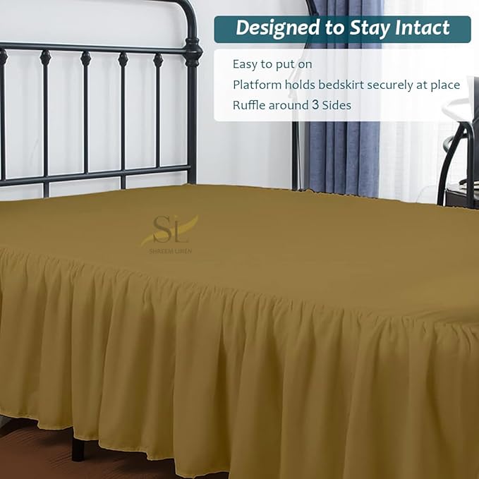Shreem Linen Ruffled Bed Skirt with Split Corners, Gathered Style, 100% Microfiber, 18-Inch Drop, Dust Ruffle Bedskirt with Platform, RV King, Taupe