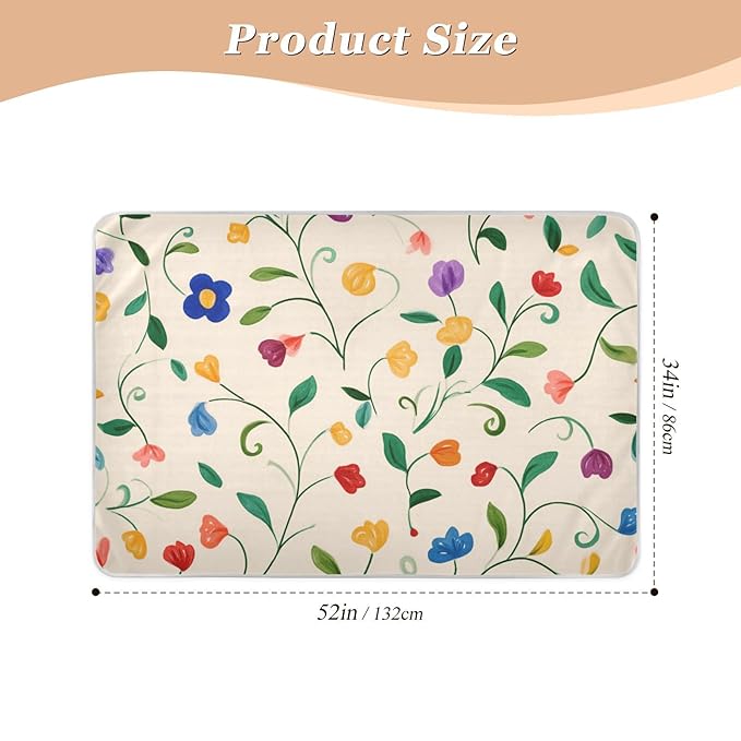 Waterproof Bed Pad Reusable Changing Pad Toddler Mattress Protector Large Pee Pad Baby Diaper Pad Soft Washable Liner Floral Beige Vines Leaves