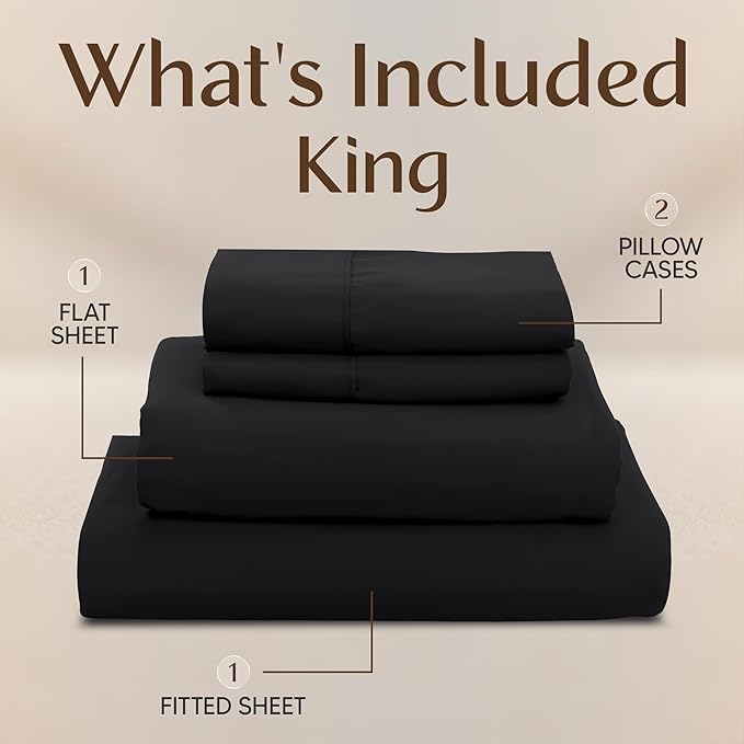 Utopia Bedding King Sheet Set – 4 Piece Bed Sheets for King Size Bed, Soft and Breathable Microfiber, Includes 1 Fitted Sheet, 1 Flat Sheet and 2 Pillowcases (Black)