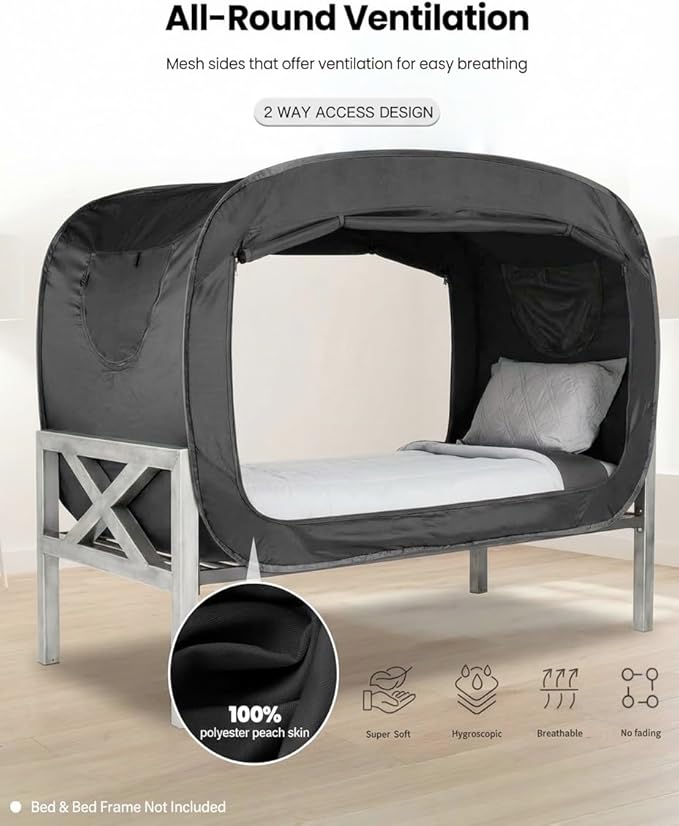 Bed Tent Full Bed Canopy Portable Dream Tent for Adult Indoor Sleeping Tents with 2 Doors Breathable Private Space Tents, Black