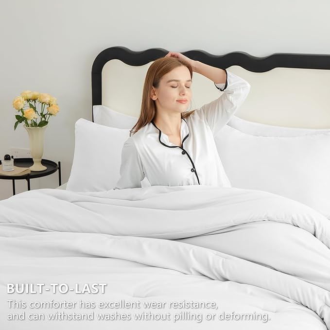 CozyLux Oversized King Comforter Set White, 3 Pieces 120x98 Solid Breathable Quilted Style Bedding Sets All Season, Luxury Soft Down Alternative Comforter Bed Set (1 Comforter & 2 Pillowcases)