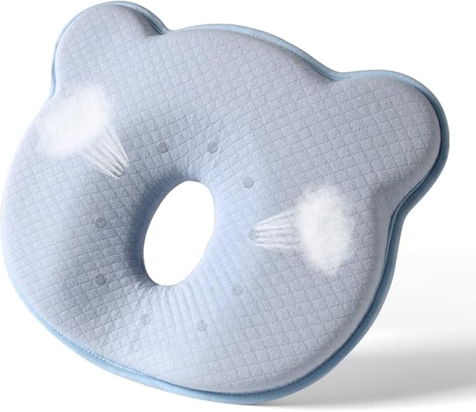 Memory Foam Baby Pillow,Cute Cartoon Bear Soft and Cozy Pillow, Breathable Bedding Set for Infants for Small Boys and Girls Prevent Flat Head Tummy