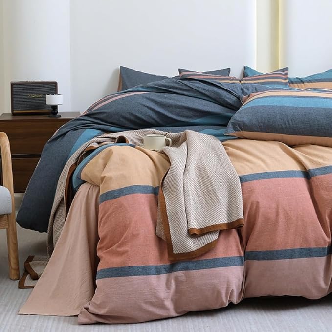 LifeTB Striped Comforter Set Queen Size Multi-Colored Stripes Pattern Comforter Fluffy Bed Set 3 Pieces Lightweight Bedding Comforter Modern Soft Patchwork Stripe Comforter Set with 2 Pillowcases