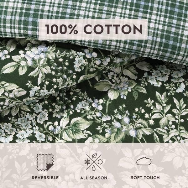 Laura Ashley - King Comforter Set, Soft & Reversible Cotton Bedding, Medium Weight 7 Piece Bed Set with Matching Pillowcases, Euro Shams & Bonus Throw Pillow Covers (Bramble Floral Green)