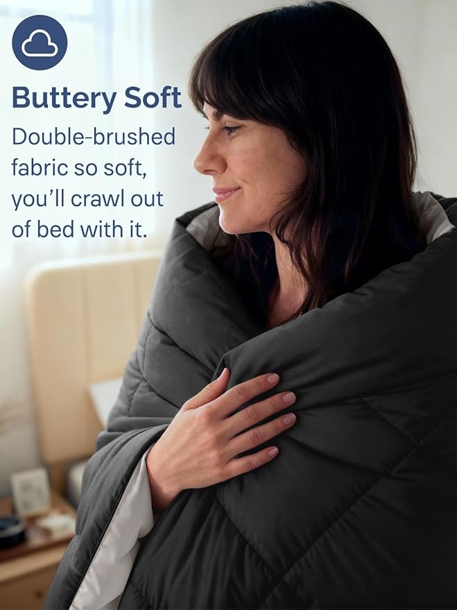 Twin Size, Black & Light Grey Alternative Down Comforter - Warm, Lightweight & Breathable Hotel Quality Bedding Set for Men, Women, Kids & Teens - All Season Cooling Microfiber Duvet Insert Comforter