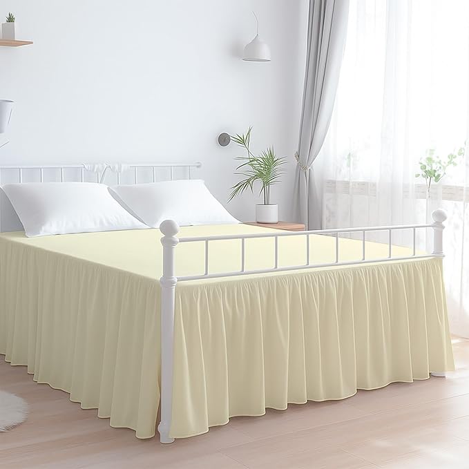 Premium Microfiber Queen Ruffled Bed Skirt, 8” Drop with Split Corners, Soft Wrinkle Free Bedskirt with Platform, Solid Ivory Dust Ruffle for 60" x 80" Mattress