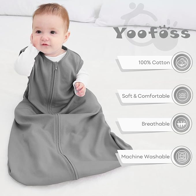 Yoofoss Baby Sleep Sack 0-6 Months 0.5 Tog Wearable Blanket for Baby, 3 Pack 100% Organic Cotton Infant Toddler Sleeping Sack 2-Way Zipper Lightweight Sleep Sack