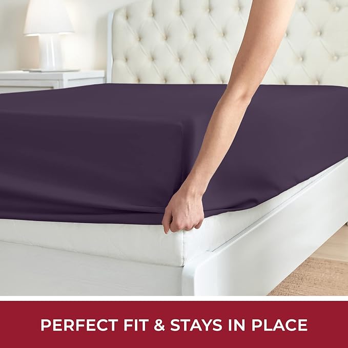 Mellanni California King Fitted Sheet - Iconic Collection Bedding Sheets with up to 16 inch Deep Pocket - Soft & Cooling - Fade & Stain Resistant - 1 PC (Cal King, Purple)