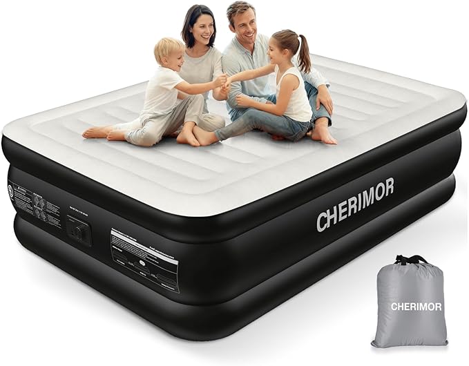 Air Mattress Queen with Built in Pump, Inflatable Blow Up Mattress 18" Raised, Multi-Layer Leakproof, Heavy-Duty Support 800 lbs, Air Bed Queen Size for Home Guests Camping, 3-Min Inflation