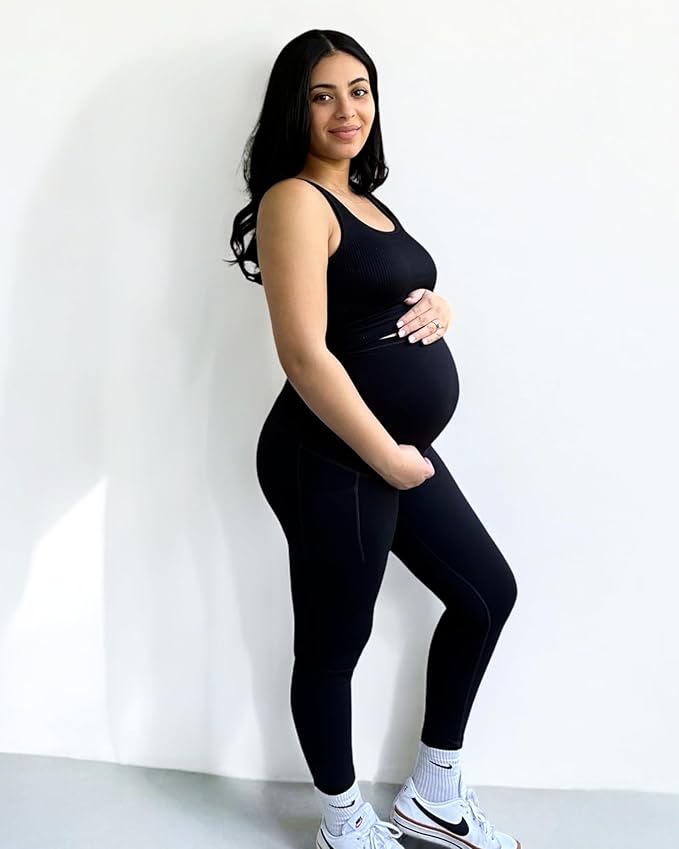 G4Free BareFeel Maternity Leggings with Pockets Over The Belly Stretchy Workout Yoga Pregnancy Pants