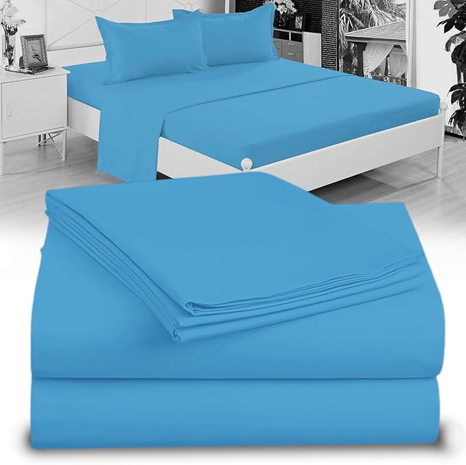 Full XL 100% Microfiber Double Brushed Sheet Set - Extra-Soft, Breathable & Wrinkle-Free - 15" Deep Pockets, 54" x 80" - Ideal for Extra Long Full Beds - 4PC Set (Full XL, Light Blue)