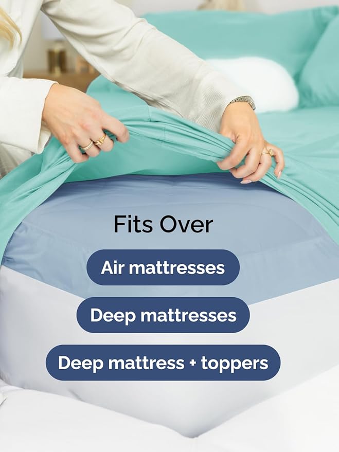 Extra Deep Queen Sheet Set - 6 Piece Breathable and Cooling Sheets - Hotel Luxury Bedding for Women, Men, Kids & Teens - Easy Secure Fit - Soft, Wrinkle Free and Comfy - Extra Deep Pockets - Spa Blue