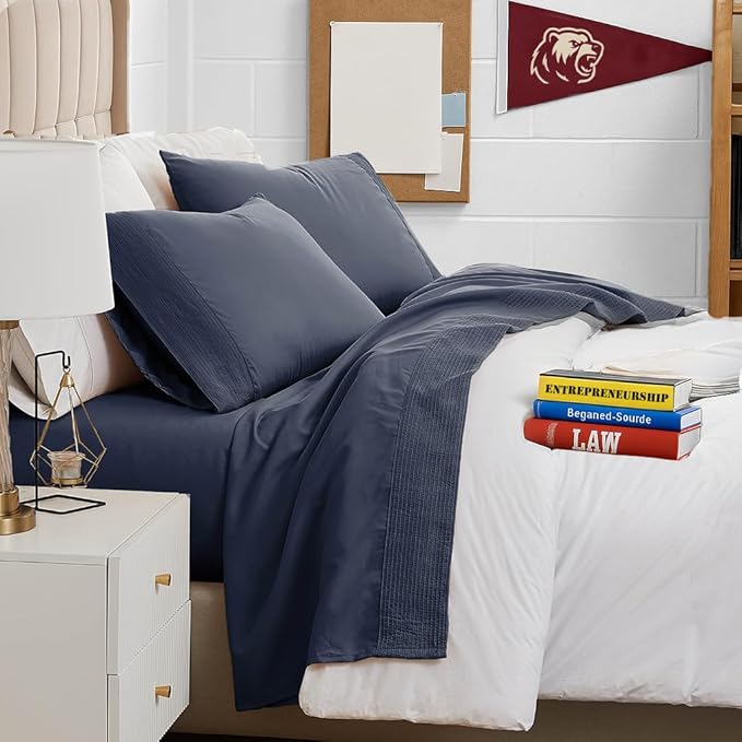 Southshore Fine Living, Inc. Twin XL Bed Sheets 3-Piece Set | 21" Extra Deep Pocket with 1 Pillowcase | Hotel Luxury Quality | Easy Care, Wrinkle-Free Bedsheet | Microfiber Bedsheets | Dark Blue
