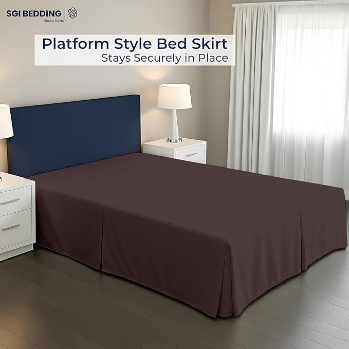 SGI bedding 13 inch Drop Bed Skirt Queen Size - Platform Style with Secure Fit, Classic Tailored Look, Elegant Pleated Style Dust Ruffle, Split Corners, Wrinkle Resistant Microfiber - Chocolate