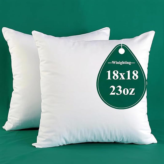 Extra Thick and Full Set of 2 Ultra Plump Cotton Fabric Throw Pillow Inserts, Filler for Decorative Cushion Cover, 18 X 18 Inches