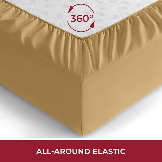 Mellanni Twin Fitted Sheet - Iconic Collection Bedding Sheets with up to 16 inch Deep Pocket - Soft & Cooling - Fade & Stain Resistant - 1 PC (Twin, Gold)