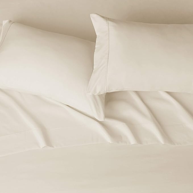 Amazon Basics Breathable,Ultra-Soft Microfiber 4-Piece Bed Sheet Set with 14-Inch Deep Pockets,Wrinkle Resistant,Machine Washable,King,Beige,Solid,(Pack of 4)