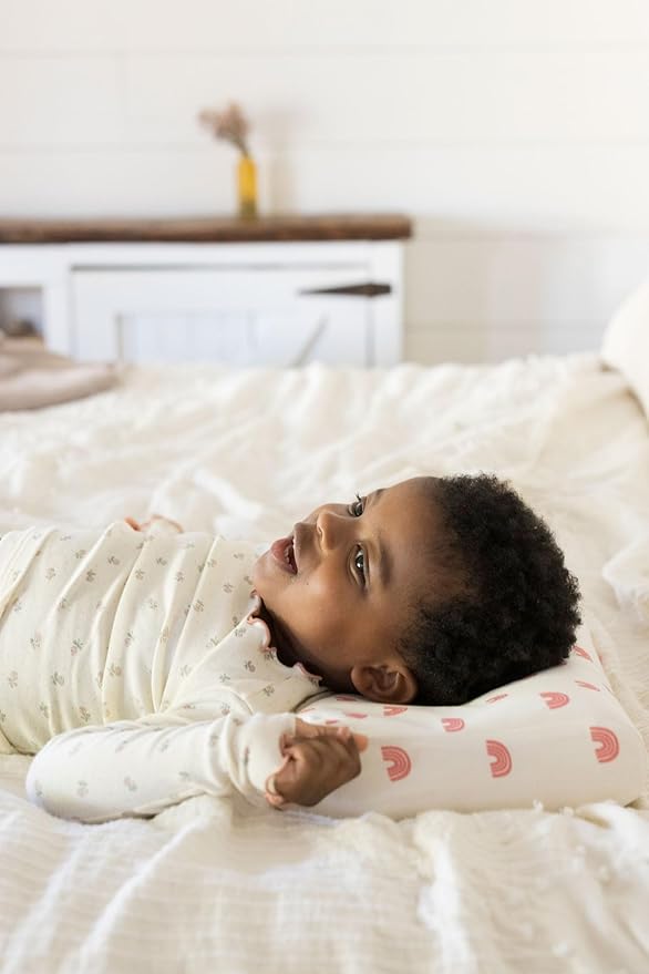 Tiny Twinkle Toddler Pillow with Fitted Pillowcase | Ergonomic Shape with Resilient, Cloud-Like Memory Foam for Comfortable Sleeping | Kids Travel Pillows (Rainbow)