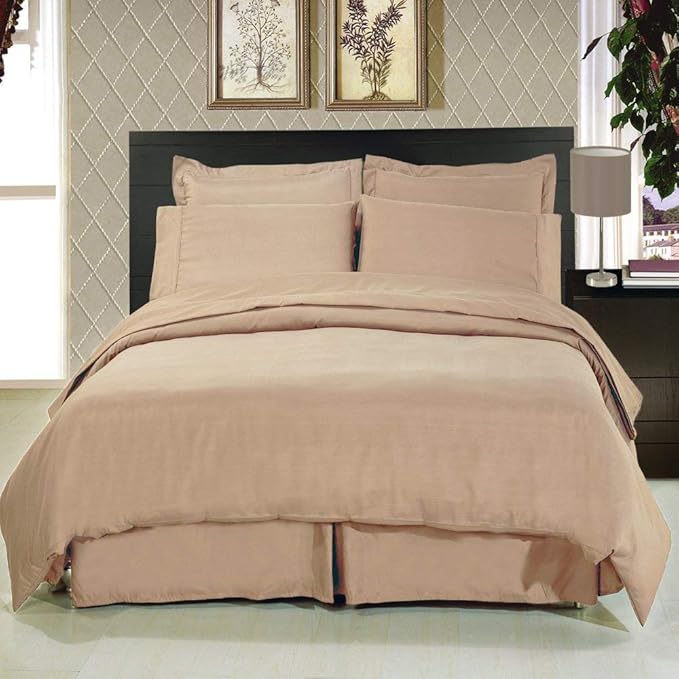 Royal Hotel Bedding 8pc Full Size Bed-in-a-Bag Solid Tan 300-Thread-Count Siberian Goose Down Alternative Comforter 100 Percent Cotton 100% Cotton - Includes Sheets and Duvet Cover Sets