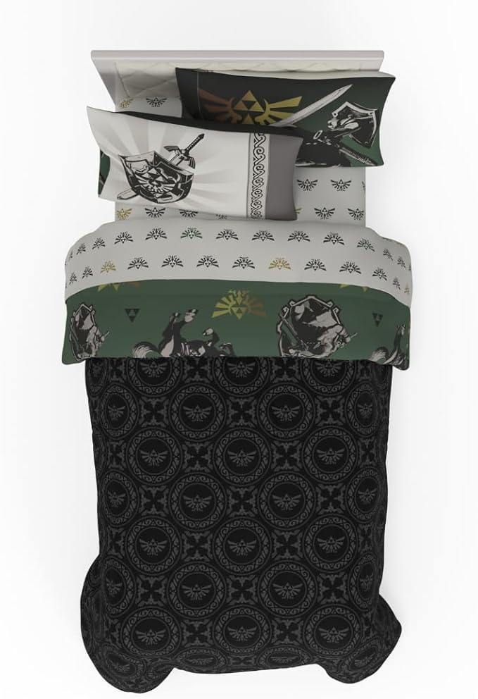 Legend of Zelda Gaming Bedding Set, 5 Piece Super Soft Reversible Comforter and Sheet Set with Sham, Twin, (Officially Licensed Product) by Franco Collectibles
