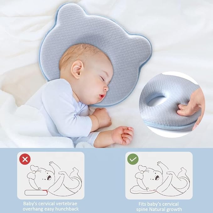 Memory Foam Travel Pillow, Cozy andsoft, Cotton Velvet Cover for Kids Boy Girls, Nap Time, Cute Bear Portable Pillow, Pillow Neck Support Head Support car seat (Mint)